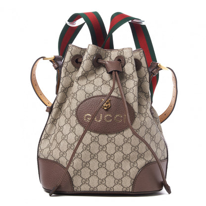 Gucci GG Supreme Monogram Neo Vintage Drawstring Bucket Backpack Beige New Acero Crop 2 of 9