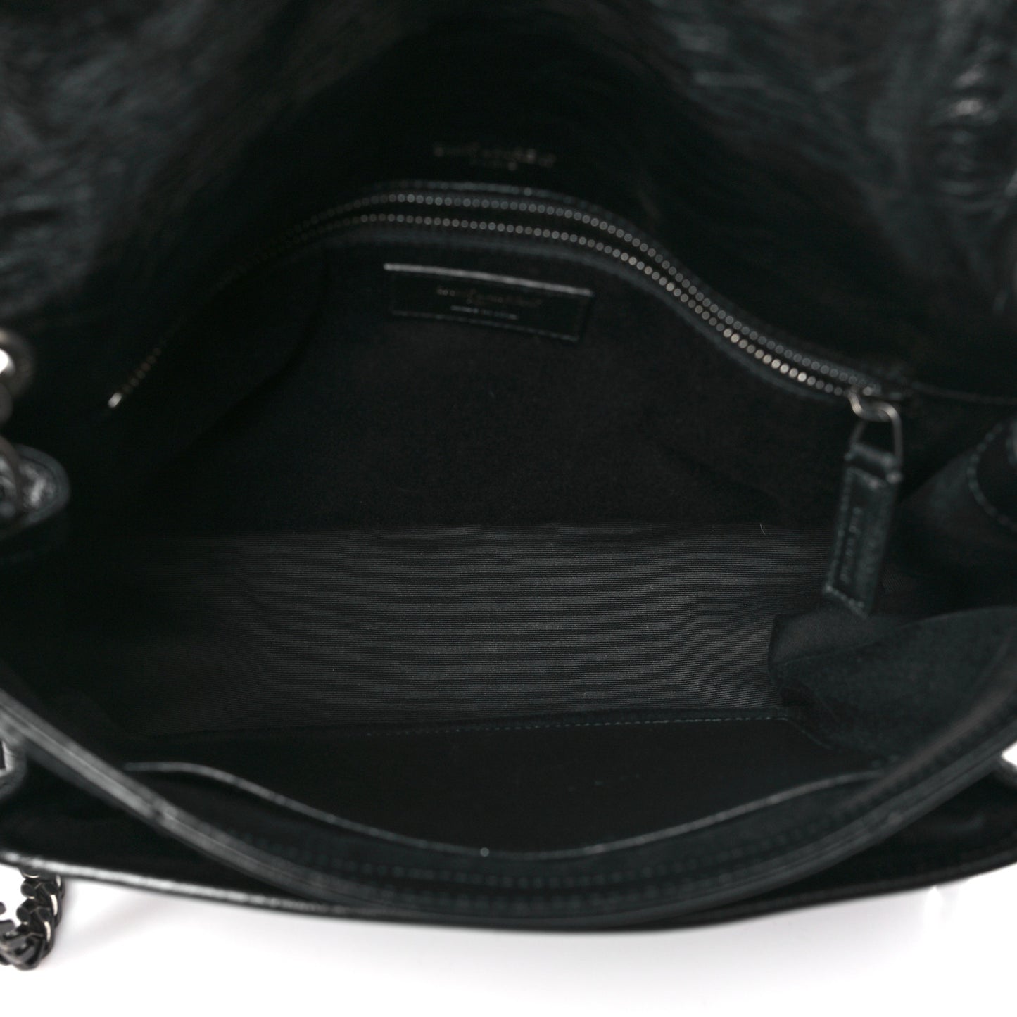 Crinkled Calfskin Matelasse Monogram Medium Niki Chain Satchel Black