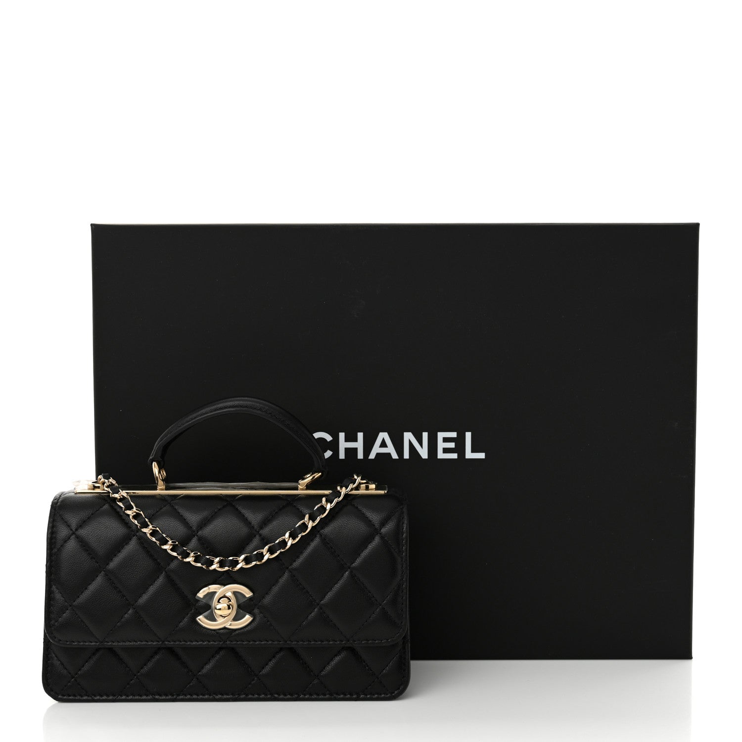 Chanel Lambskin Quilted Trendy CC Dual Handle Clutch With Chain Black 12 of 12