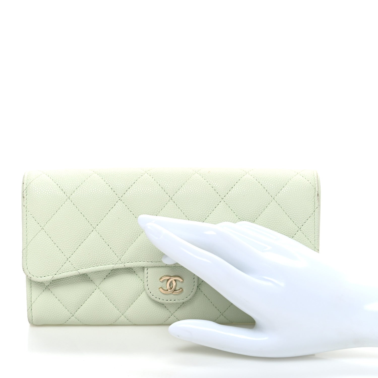Chanel Caviar Quilted Large Gusset Flap Wallet Light Green 2 of 8