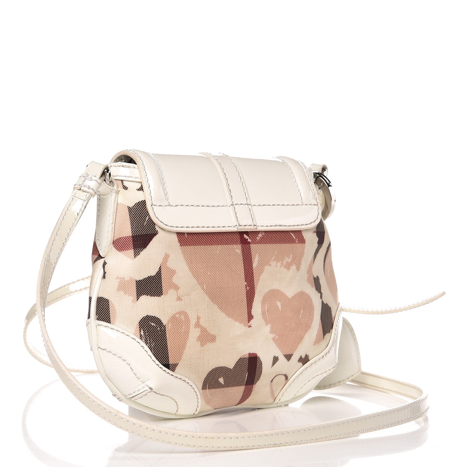Burberry Patent Heart Print Supernova Check XS Aspley Crossbody White 3 of 11