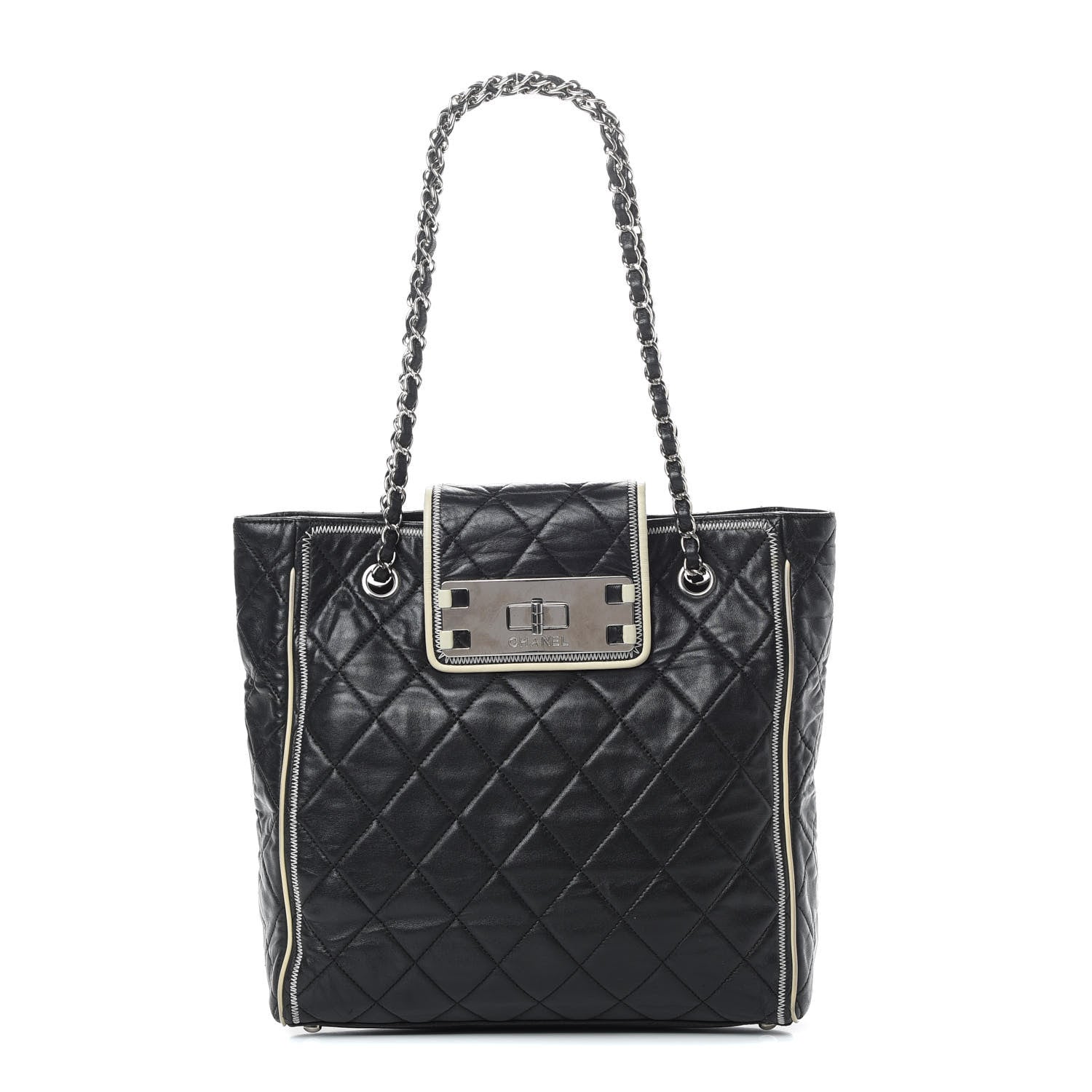 Chanel Glazed Lambskin Quilted Large North South Tote Black 1 of 15