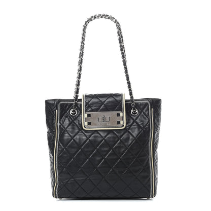 Chanel Glazed Lambskin Quilted Large North South Tote Black 1 of 15