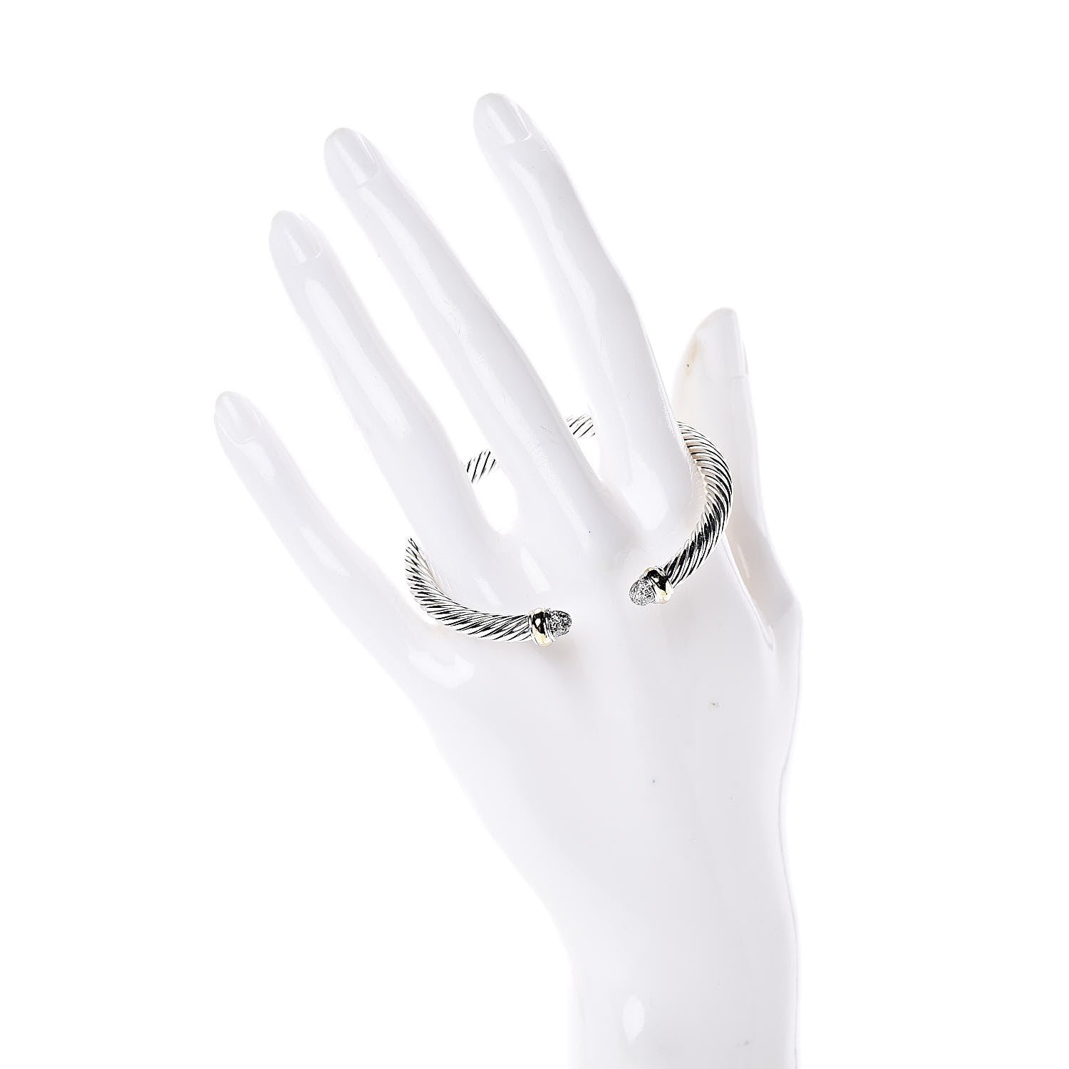 David Yurman Sterling Silver 14K Yellow Gold Diamond 5mm Cable Classics Bracelet 2 of 4