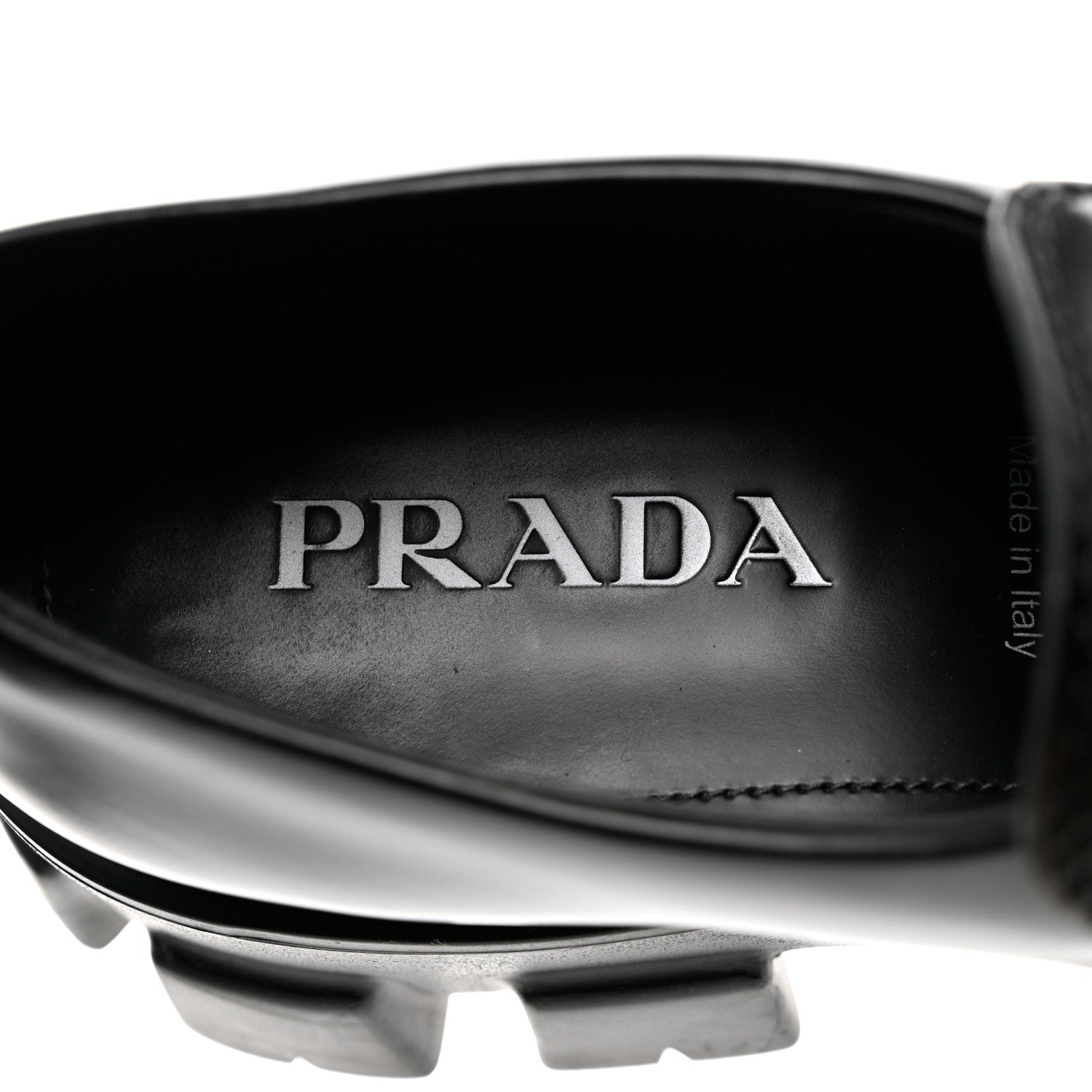 Prada Spazzolato Rois Metal Triangle Logo Mens Monolith 60mm Loafers 7.5 Black 6 of 9