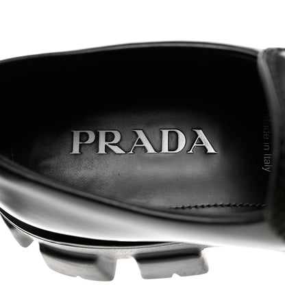 Prada Spazzolato Rois Metal Triangle Logo Mens Monolith 60mm Loafers 7.5 Black 6 of 9