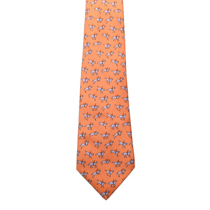 Hermes Printed Silk Mens Neck Tie Orange 2 of 5