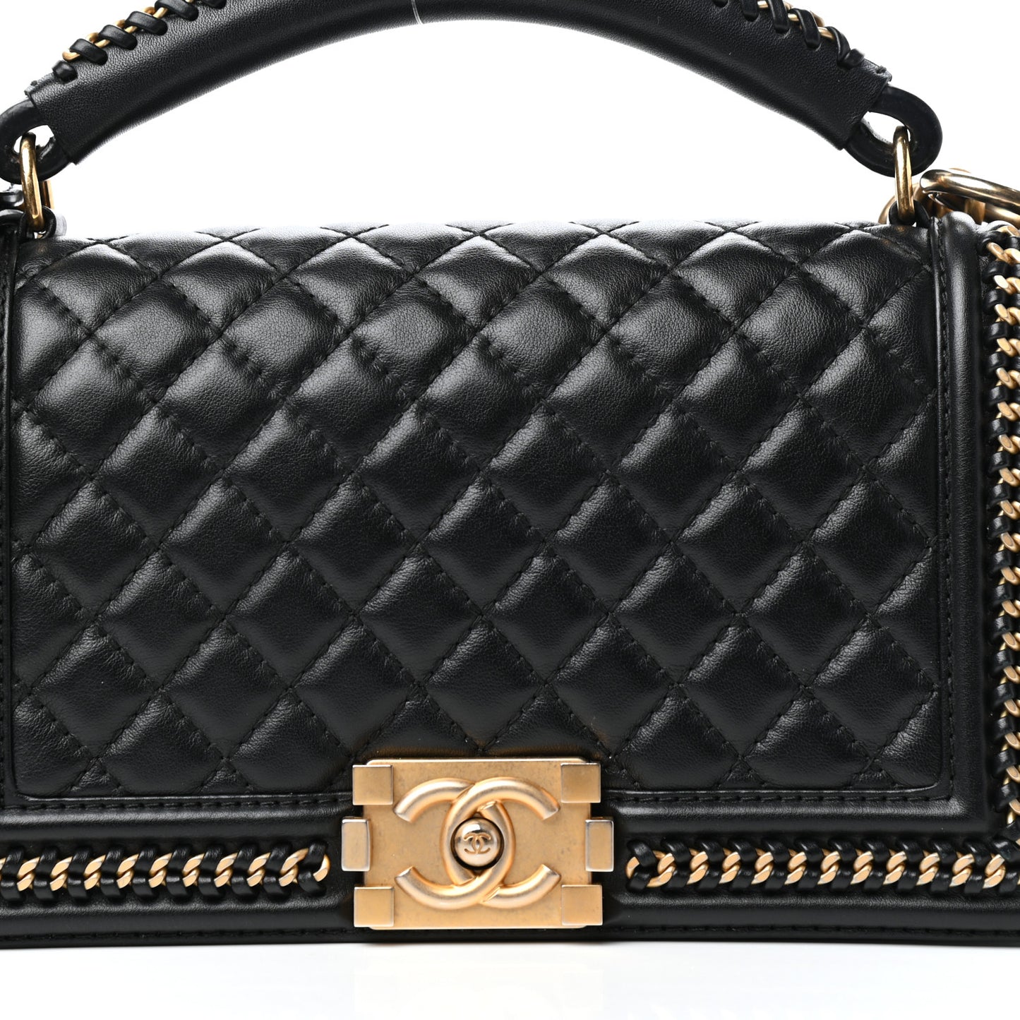 Calfskin Quilted Medium Boy Top Handle Flap Black