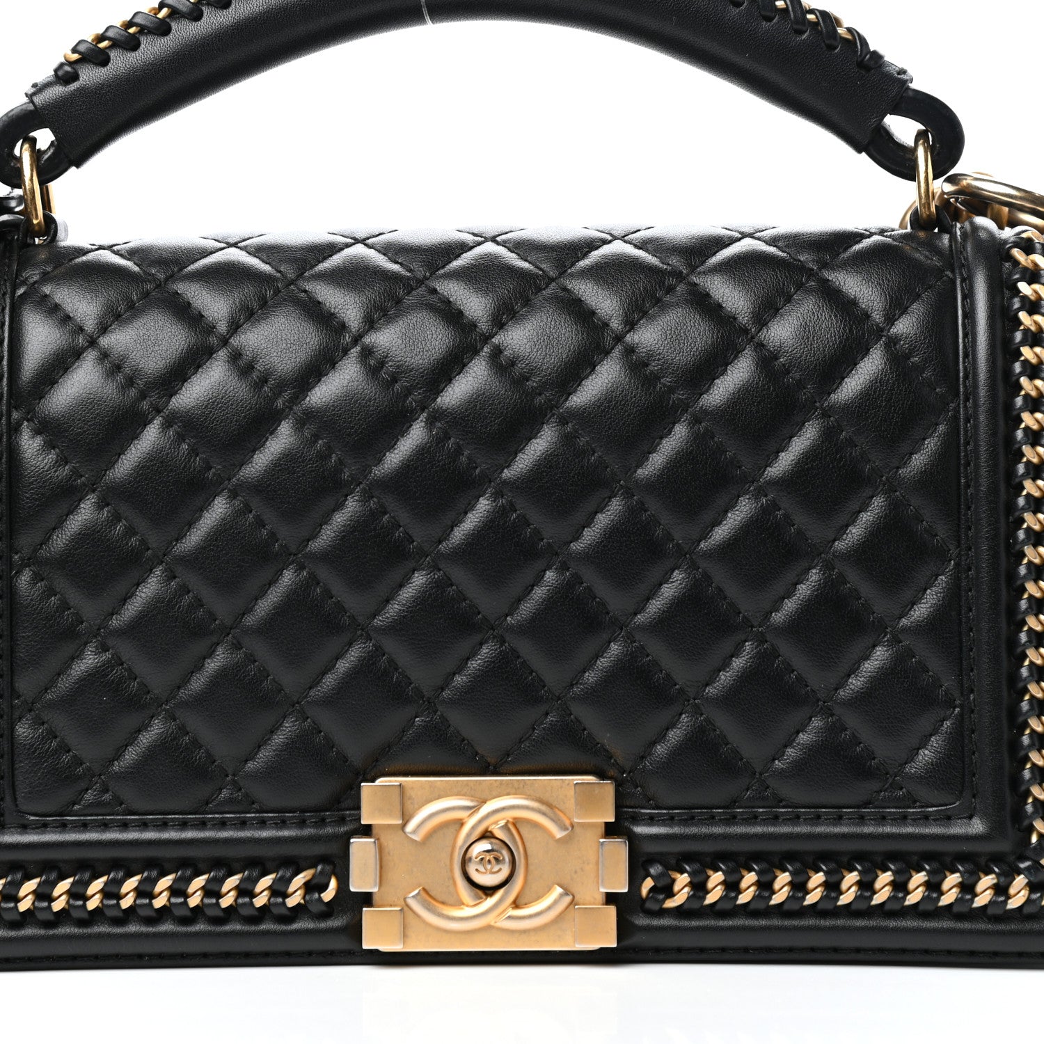 Chanel Calfskin Quilted Medium Boy Top Handle Flap Black 10 of 11