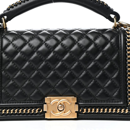 Chanel Calfskin Quilted Medium Boy Top Handle Flap Black 10 of 11