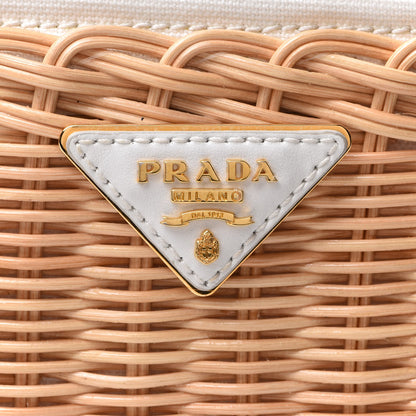 Prada Canvas Wicker Shoulder Bag White Tan 16 of 16