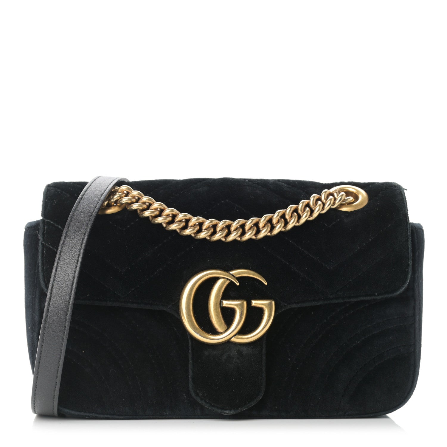 Gucci Velvet Matelasse Mini GG Marmont Shoulder Bag Black 1 of 11