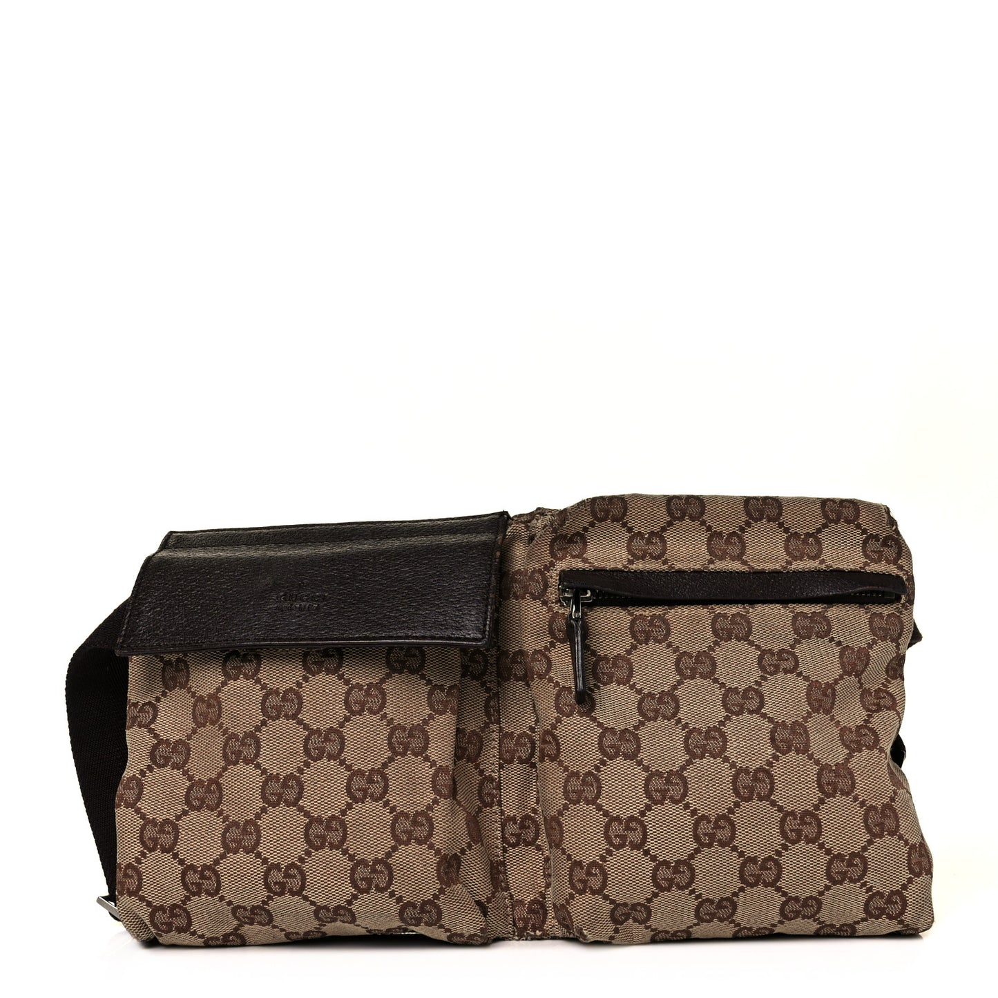 GG Monogram Web Double Pocket Belt Bag Ebony