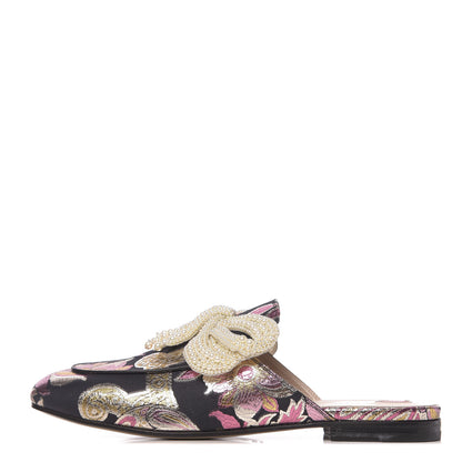 Gucci Iridescent Brocade Pearl Bow Womens Princetown Slippers 39.5 Black Pink 1 of 9