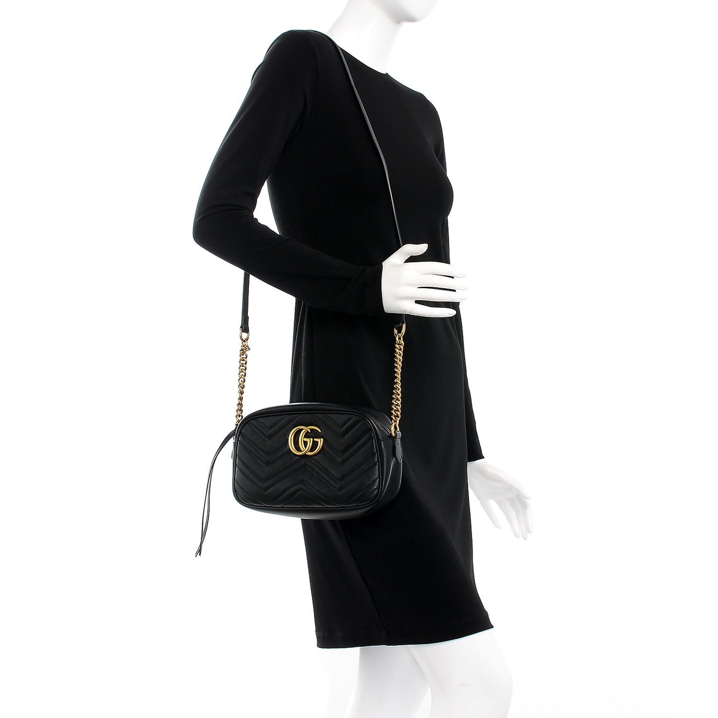Calfskin Matelasse Small GG Marmont Chain Shoulder Bag Black