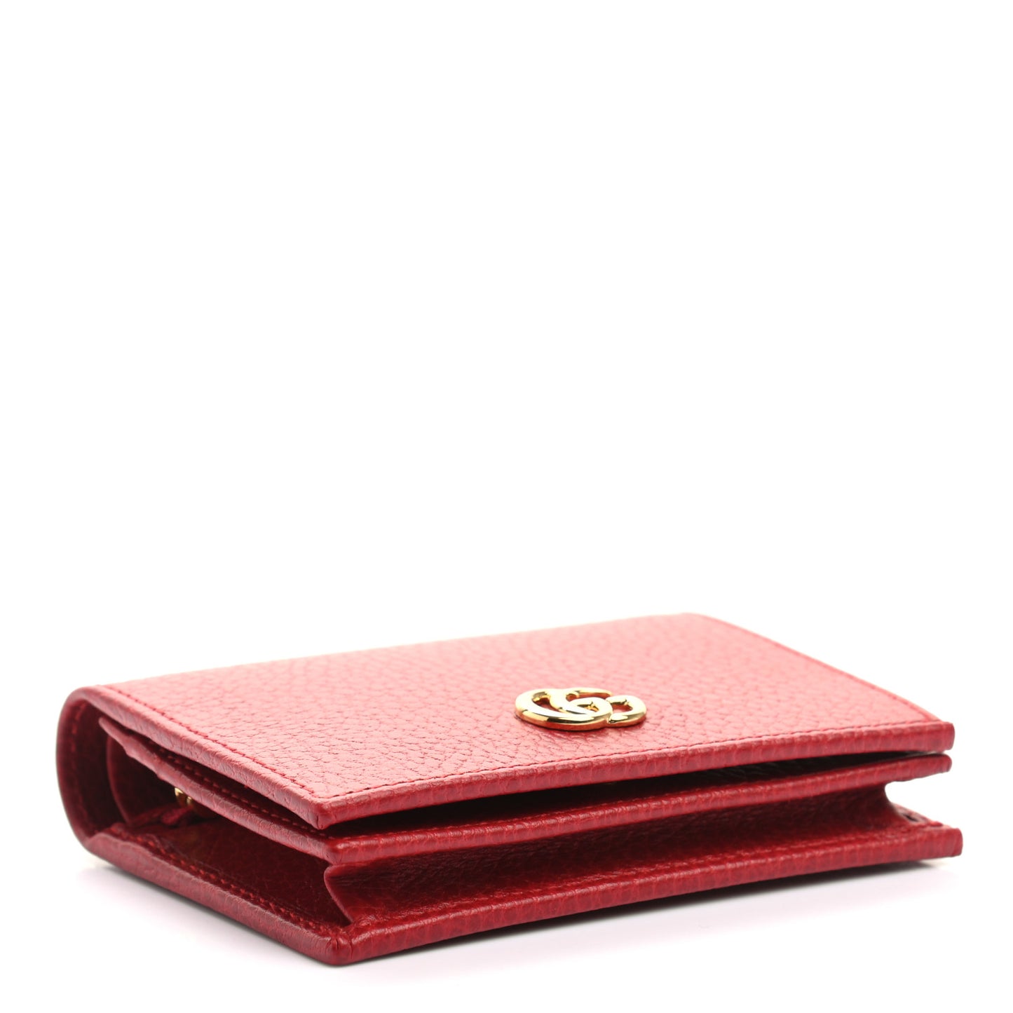 Pebbled Calfskin GG Marmont Card Case Hibiscus Red
