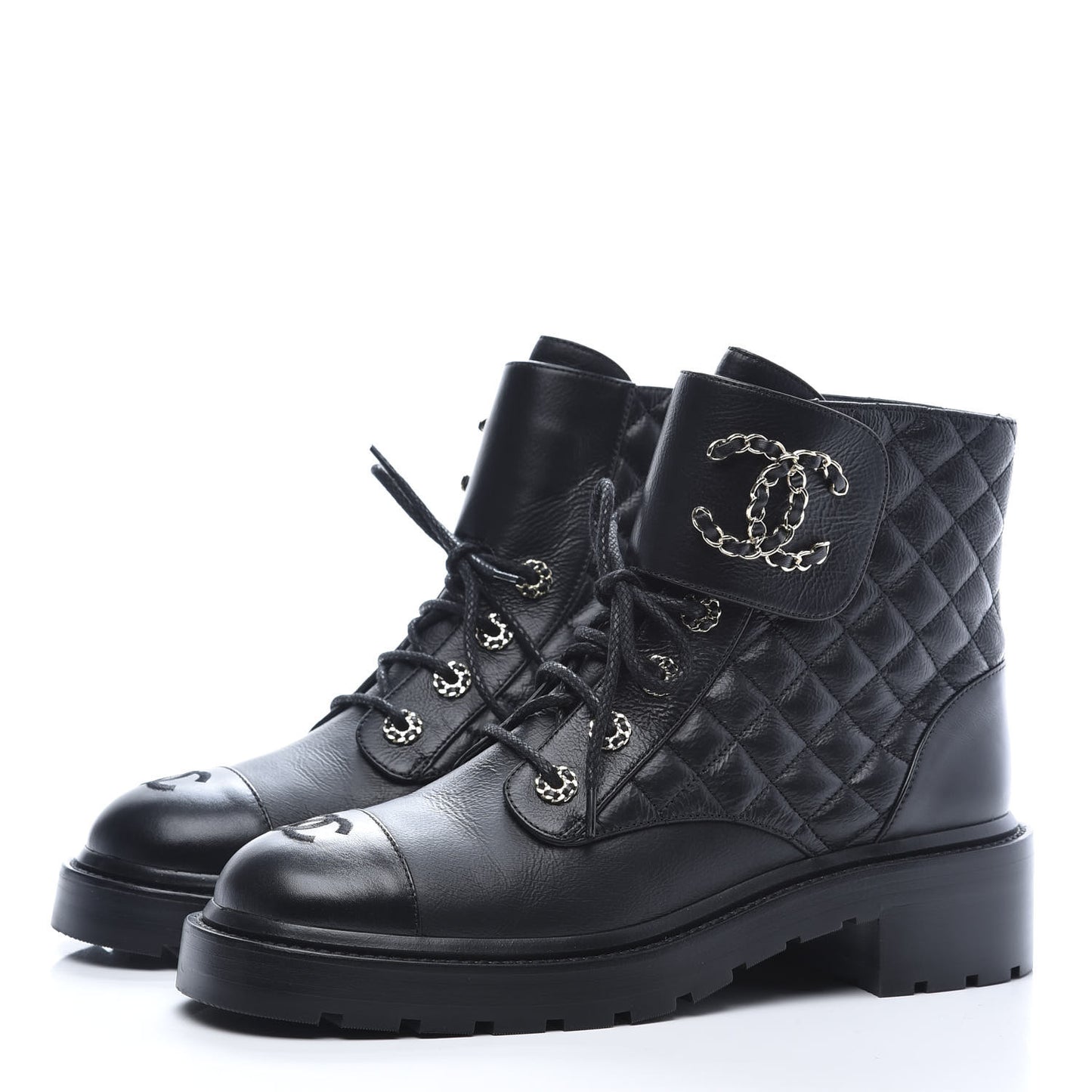 Shiny Goatskin Calfskin Quilted Lace Up Combat Boots 40.5 Black