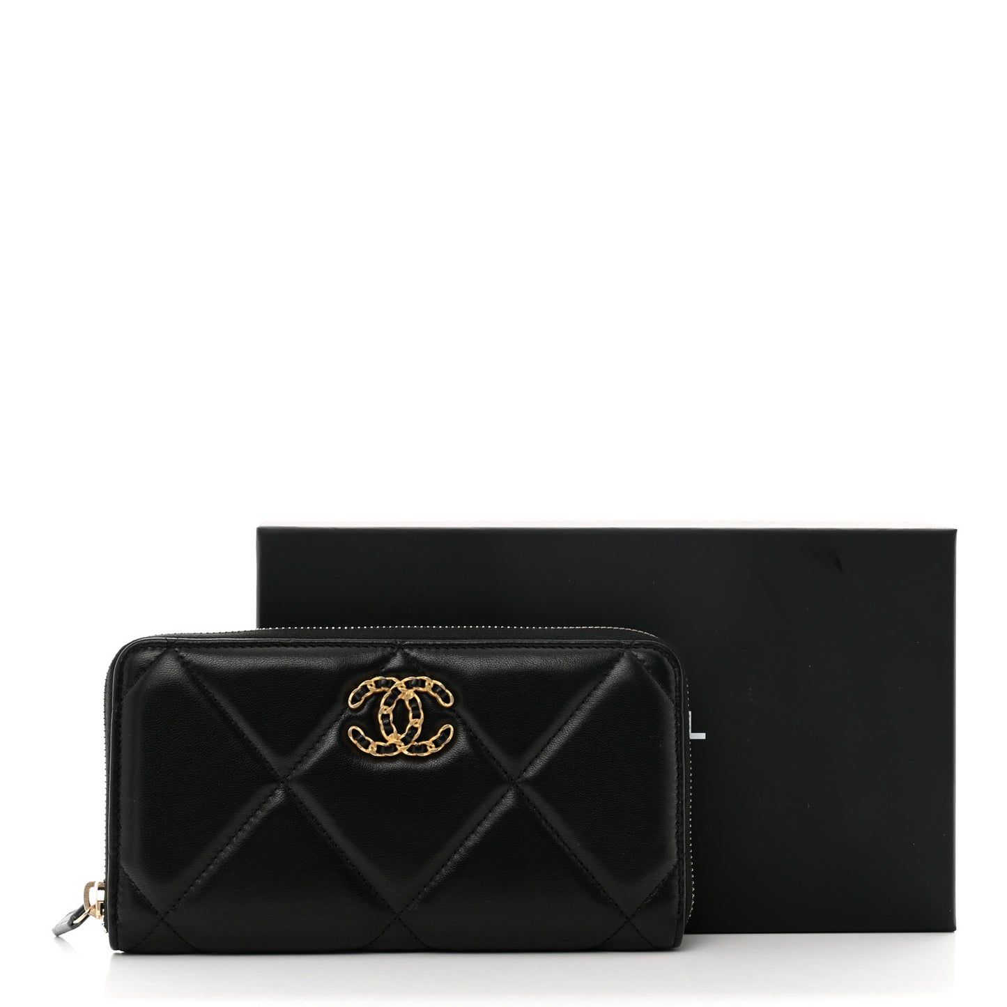 Lambskin Quilted 19 Long Zipped Around Wallet Black