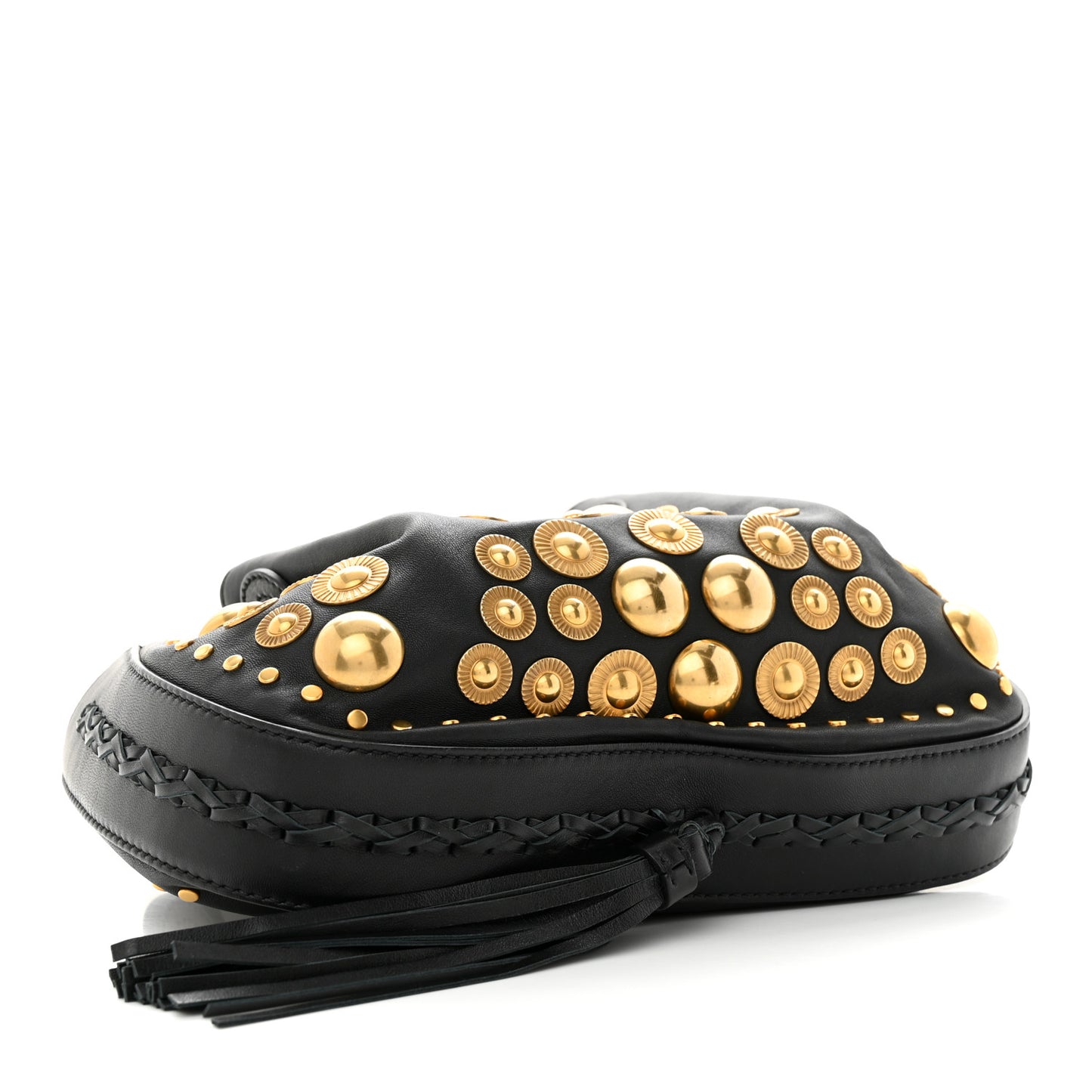 Lambskin Studded Small Inez Drawstring Bag Black