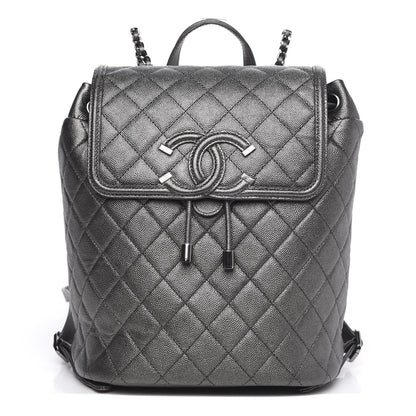 Chanel Metallic Caviar Quilted Filigree Backpack Dark Silver 1 of 11
