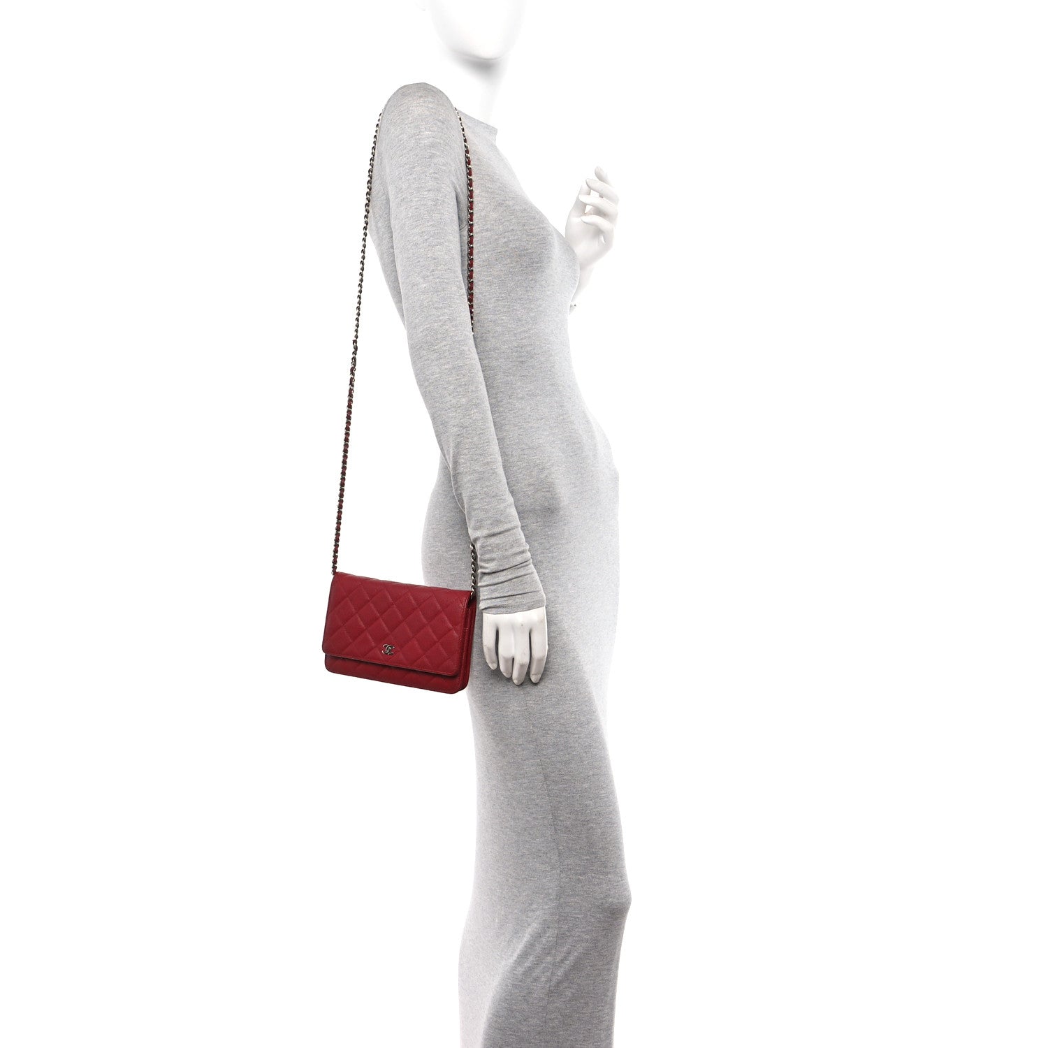 Chanel Caviar Quilted Wallet on Chain WOC Dark Red 2 of 12