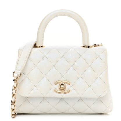 Chanel Iridescent Caviar Quilted Extra Mini Coco Handle Flap White 1 of 10