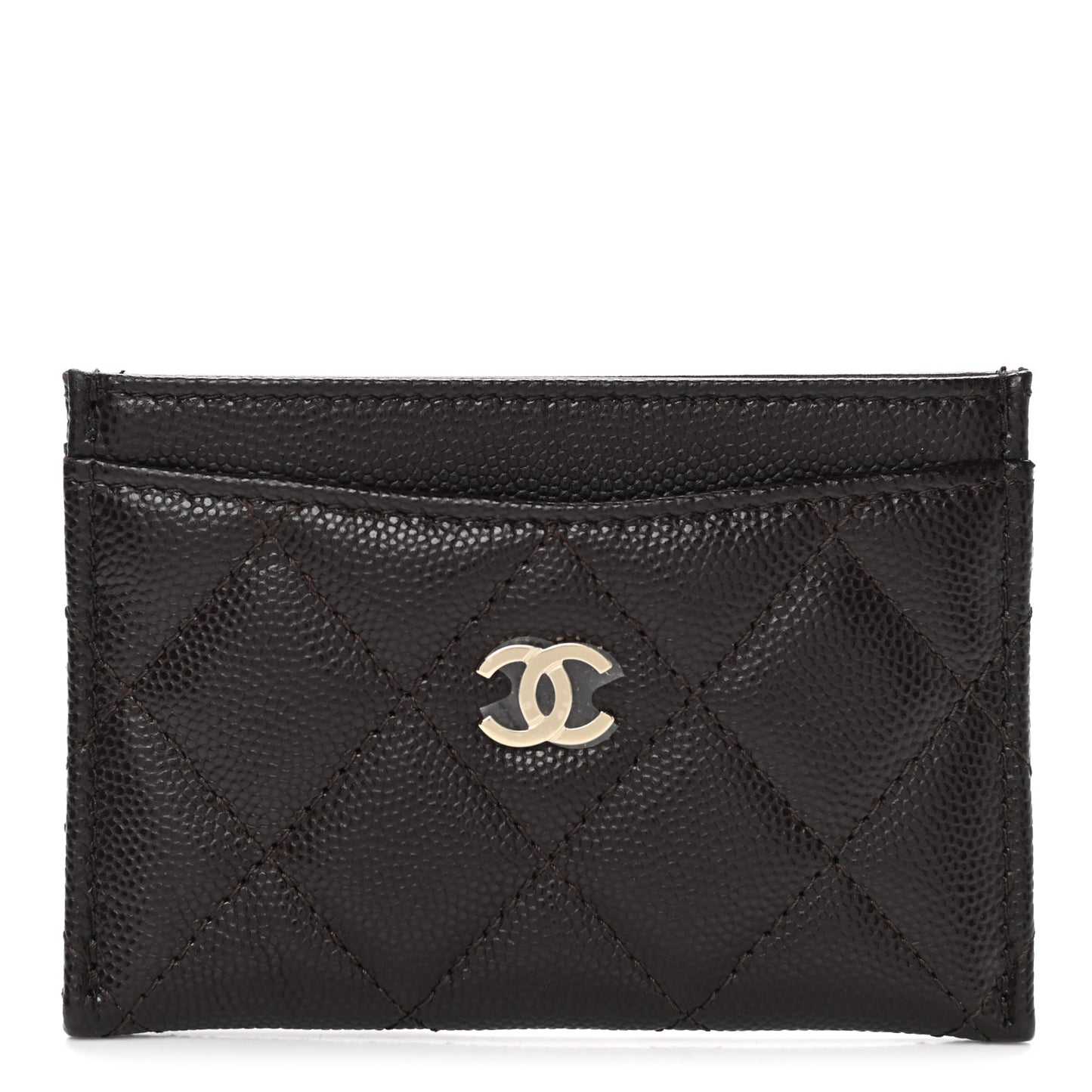 Caviar Quilted Card Holder Dark Brown