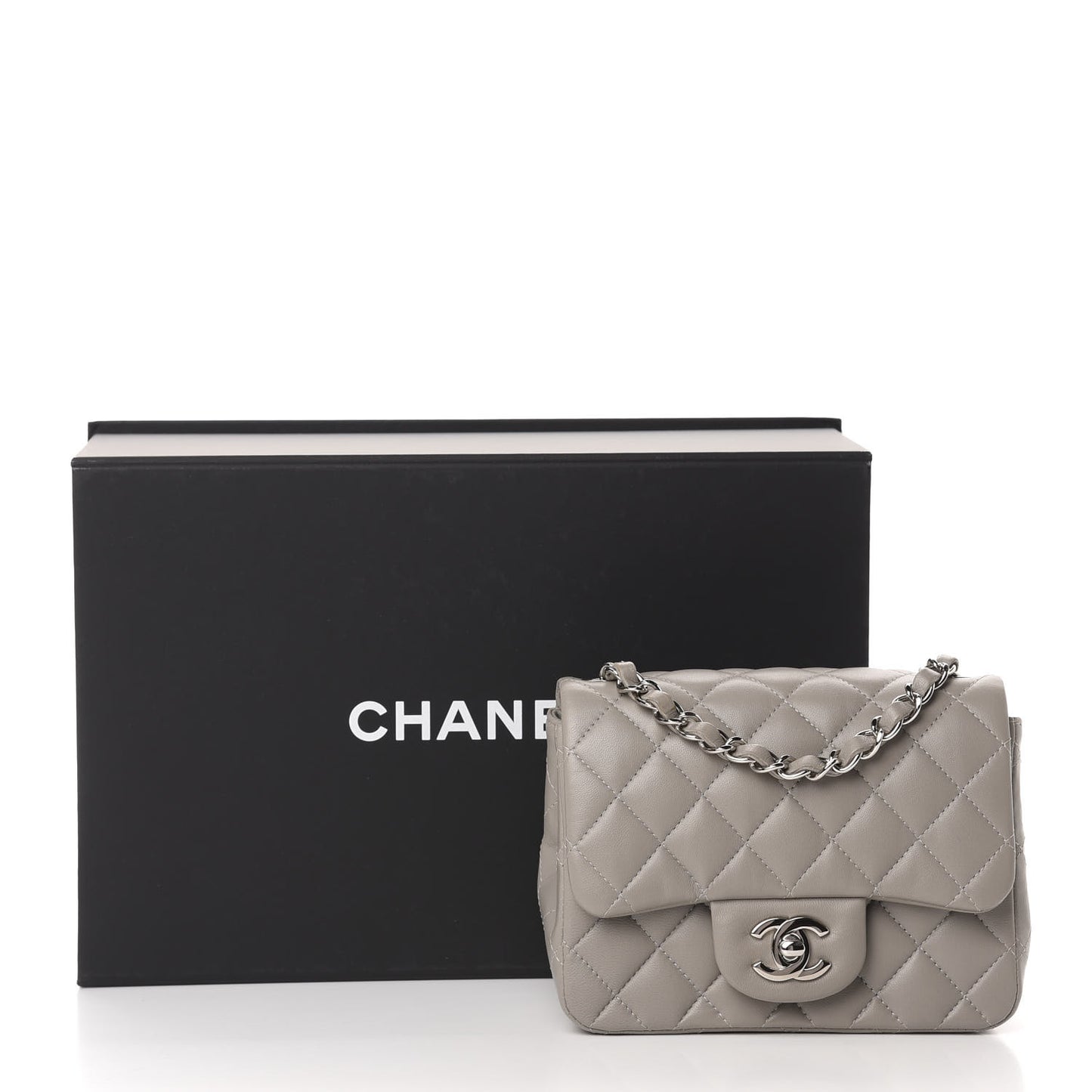 Lambskin Quilted Mini Square Flap Light Grey