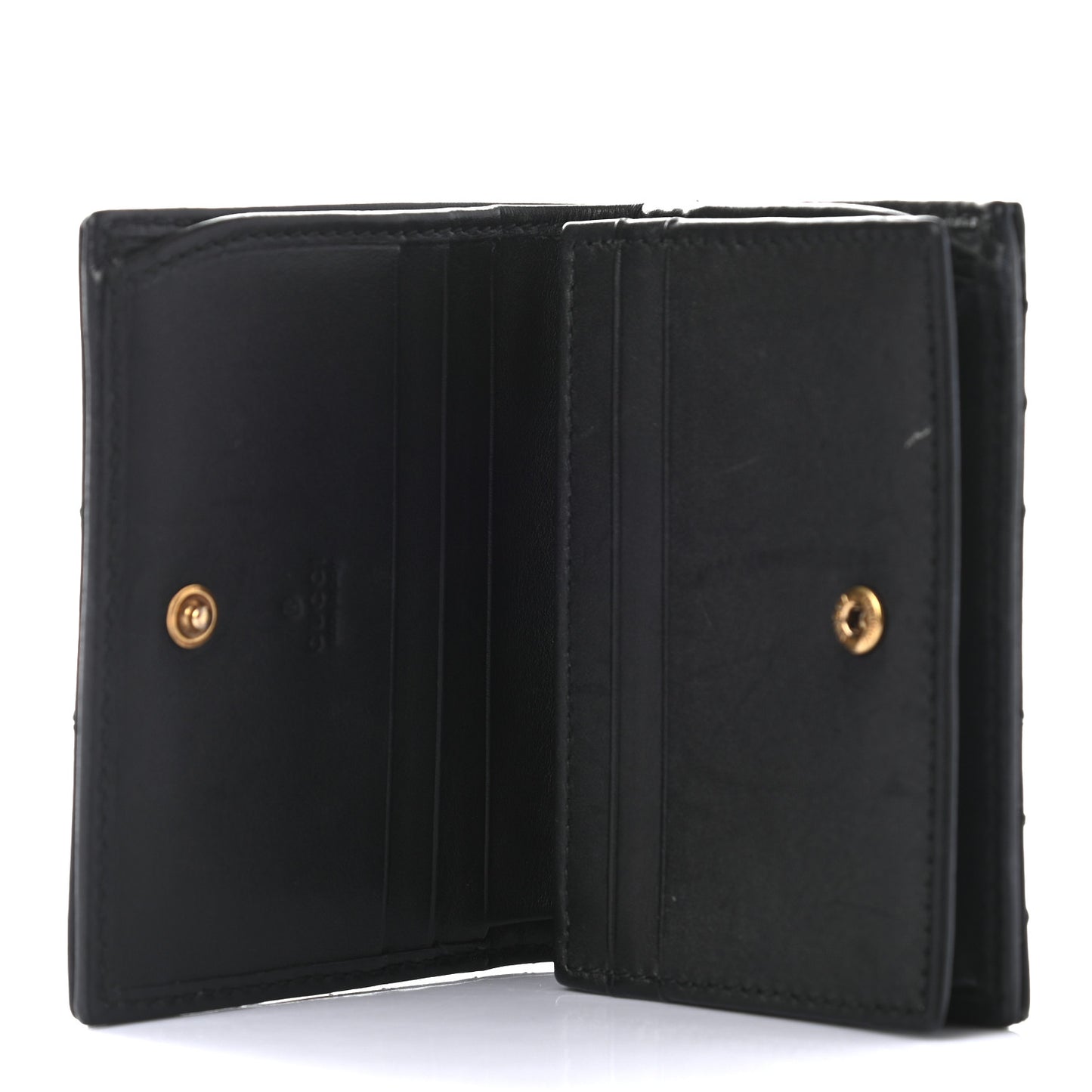 Calfskin Matelasse Cicada Stud GG Marmont Card Case Wallet Black