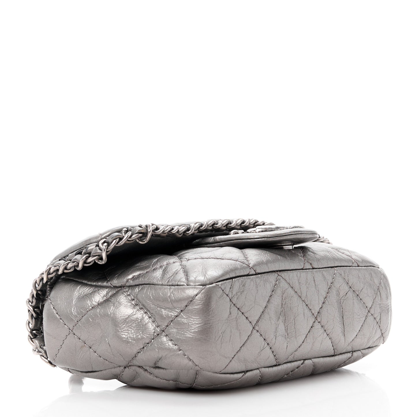 Metallic Calfskin Mini Chain Me Flap Silver