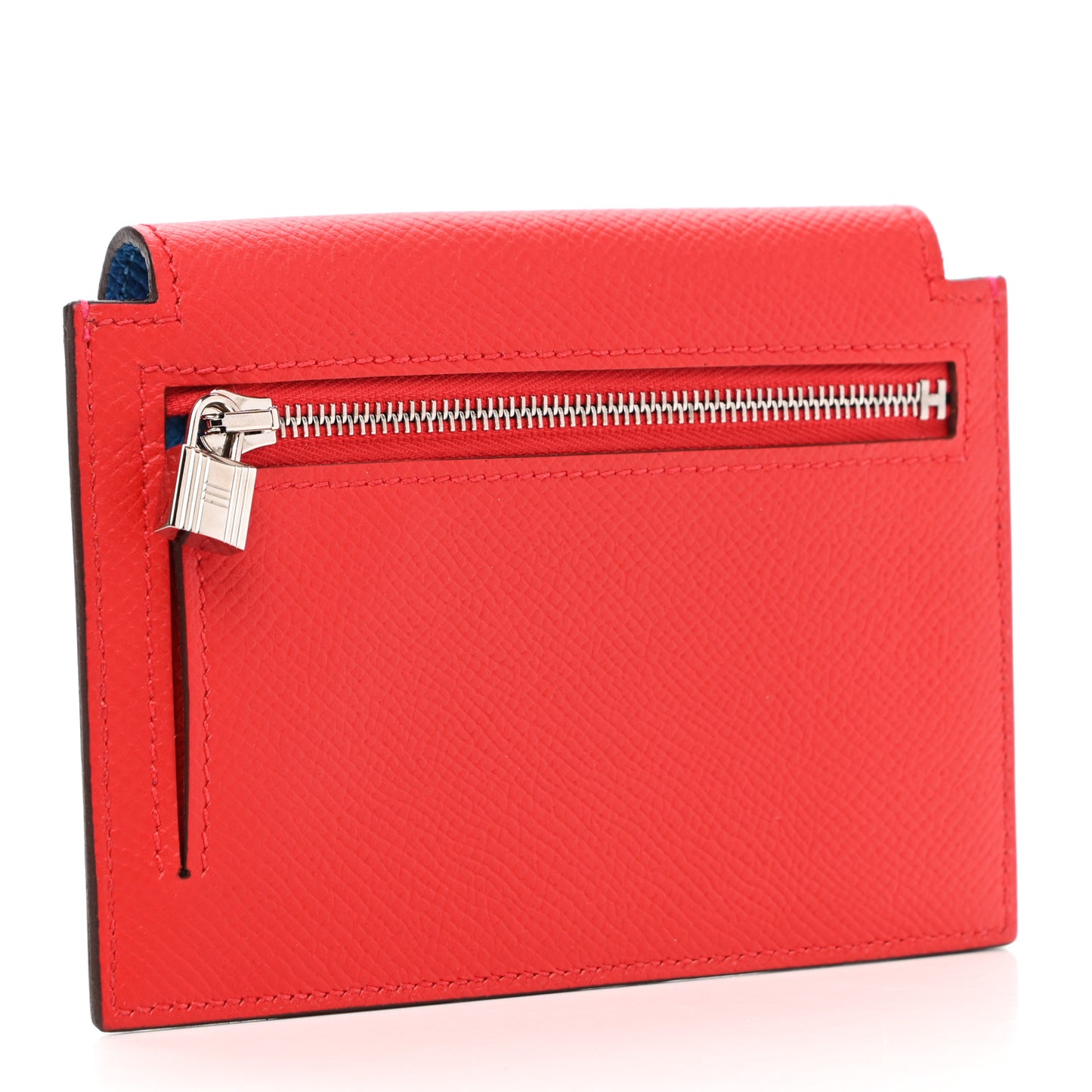 Epsom Tri-Color Kelly Pocket Compact Wallet Rouge Coeur Rose Extreme Bleu Zanzibar