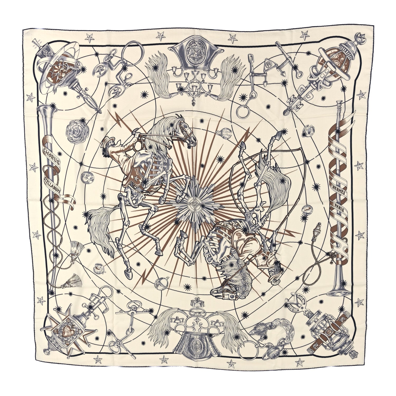 Hermes Cashmere Silk Chorus Stellarum Shawl 140 Blanc Marine Beige 1 of 4
