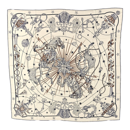 Hermes Cashmere Silk Chorus Stellarum Shawl 140 Blanc Marine Beige 1 of 4