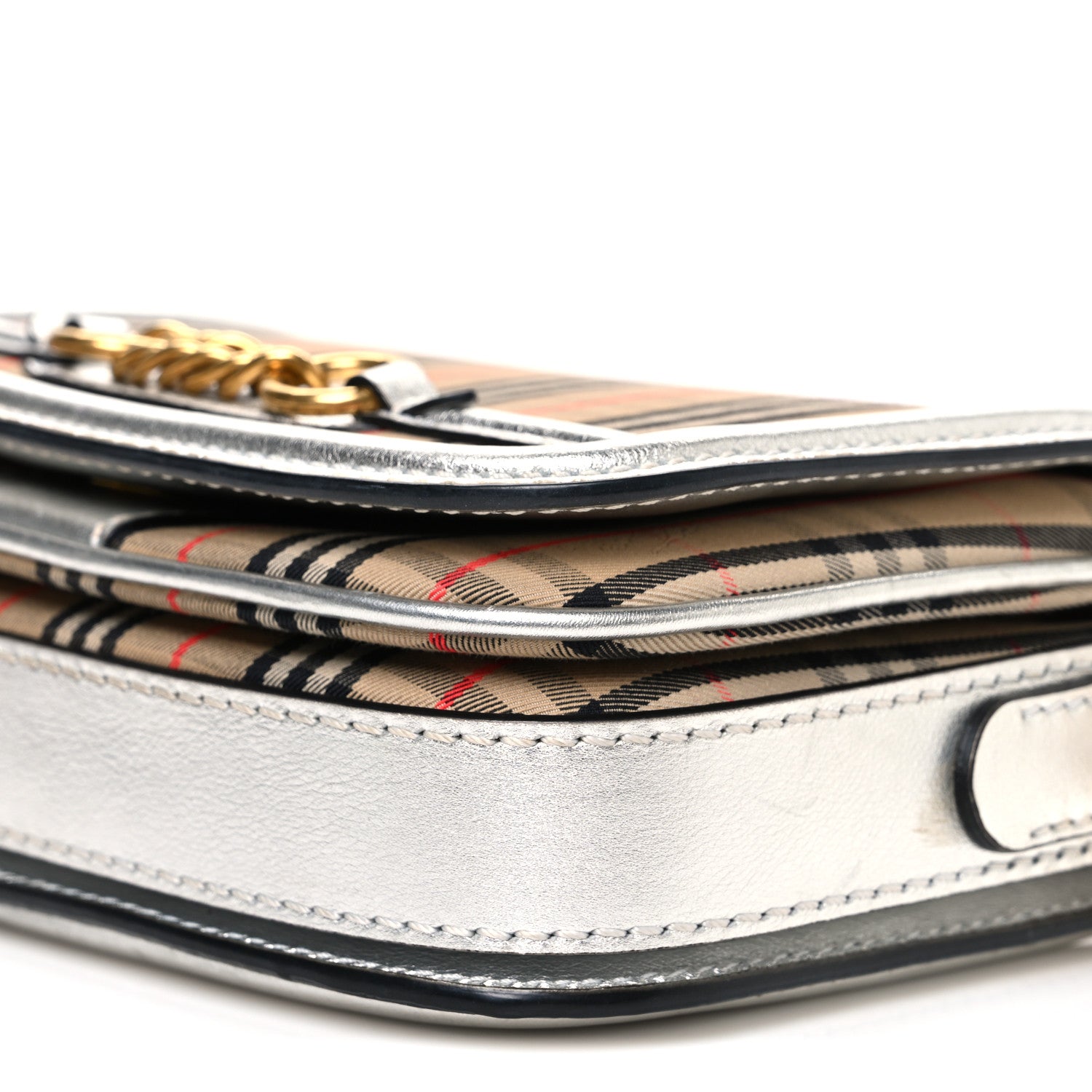 Burberry Smooth Calfskin 1983 Knight Check Link Shoulder Bag Silver 10 of 10