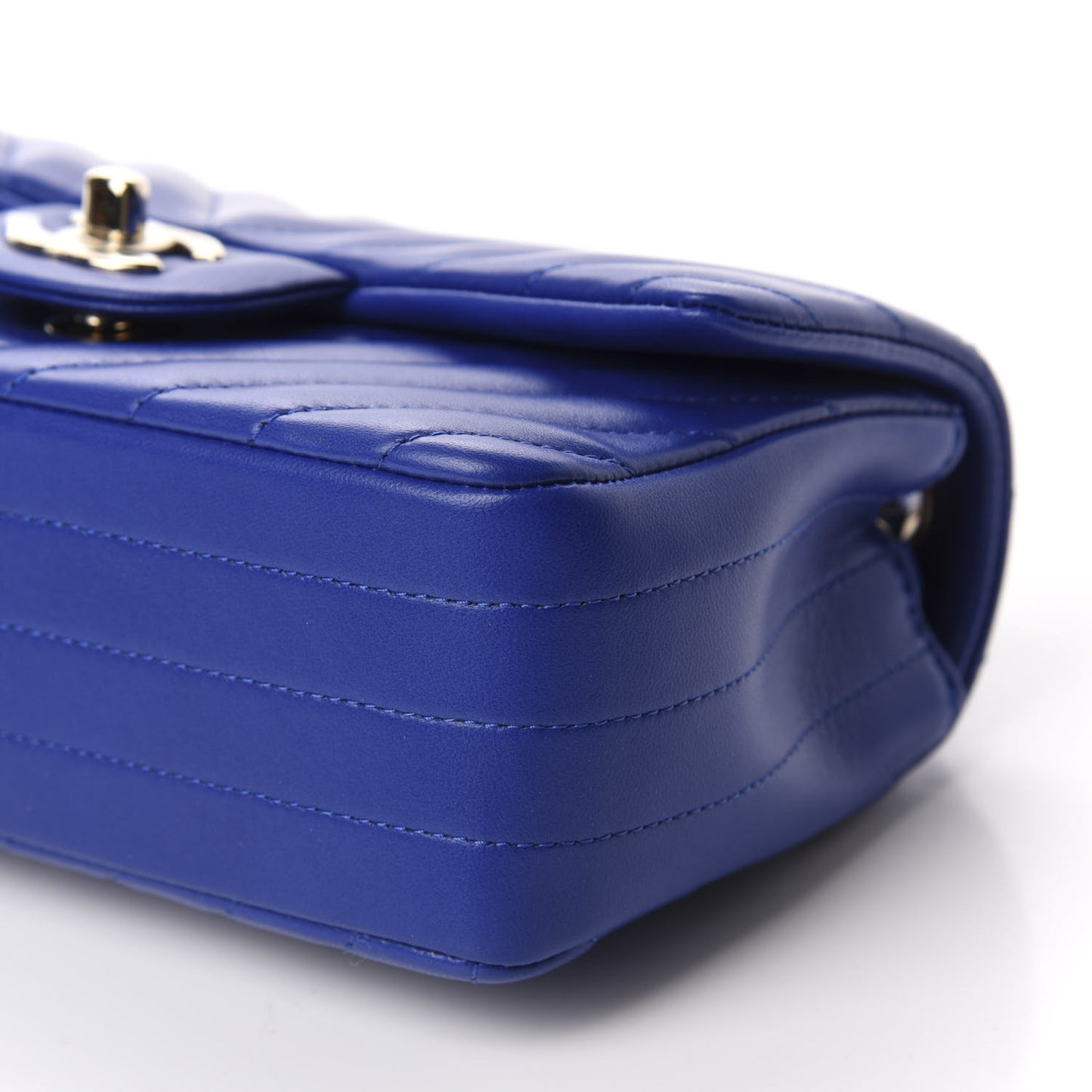 Lambskin Chevron Quilted Mini Rectangular Flap Blue