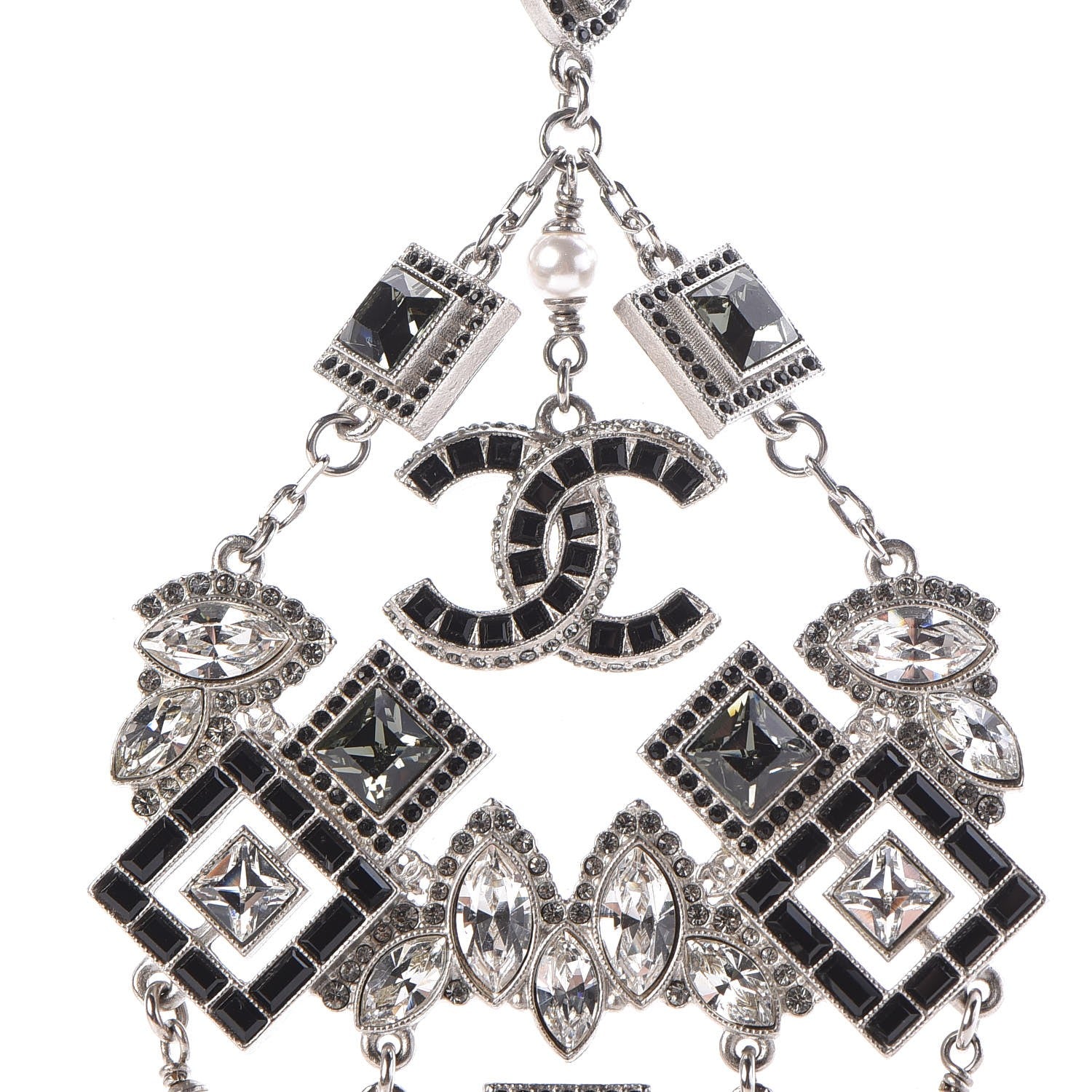 Chanel Crystal Strass Pearl CC Necklace Silver Black 3 of 6