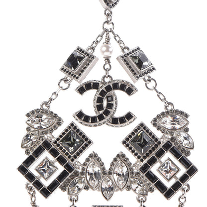Chanel Crystal Strass Pearl CC Necklace Silver Black 3 of 6