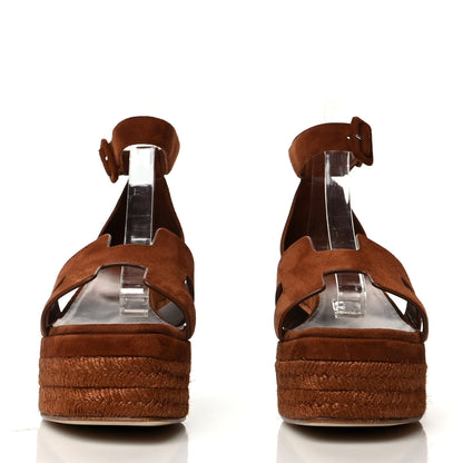 Hermes Suede Elda Espadrille Wedge Sandals 39 Gold 2 of 9