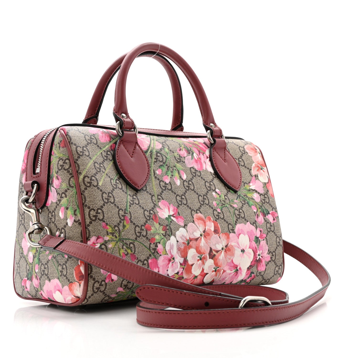 Gucci GG Supreme Monogram Blooms Small Boston Beige Multicolor Dry Rose 3 of 14