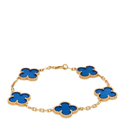 Van Cleef & Arpels 18K Yellow Gold Blue Agate 5 Motifs Vintage Alhambra Bracelet 1 of 5