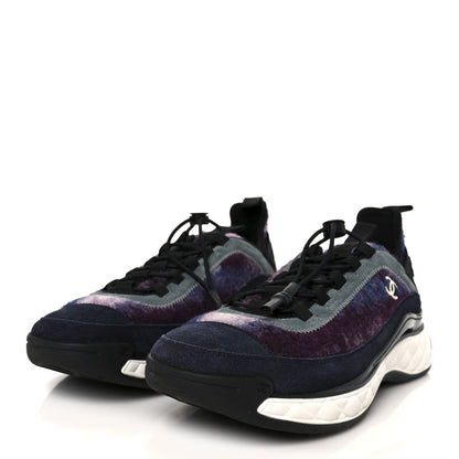 Chanel Fabric Suede Calfskin CC Sneakers 41 Blue Black Purple 4 of 9