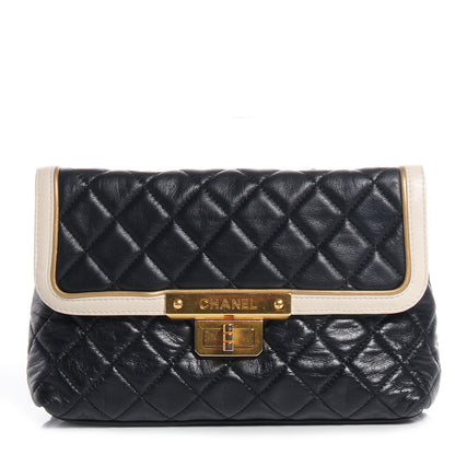Chanel Glazed Calfskin 2.55 East West Mademoiselle Flap Black White 1 of 8