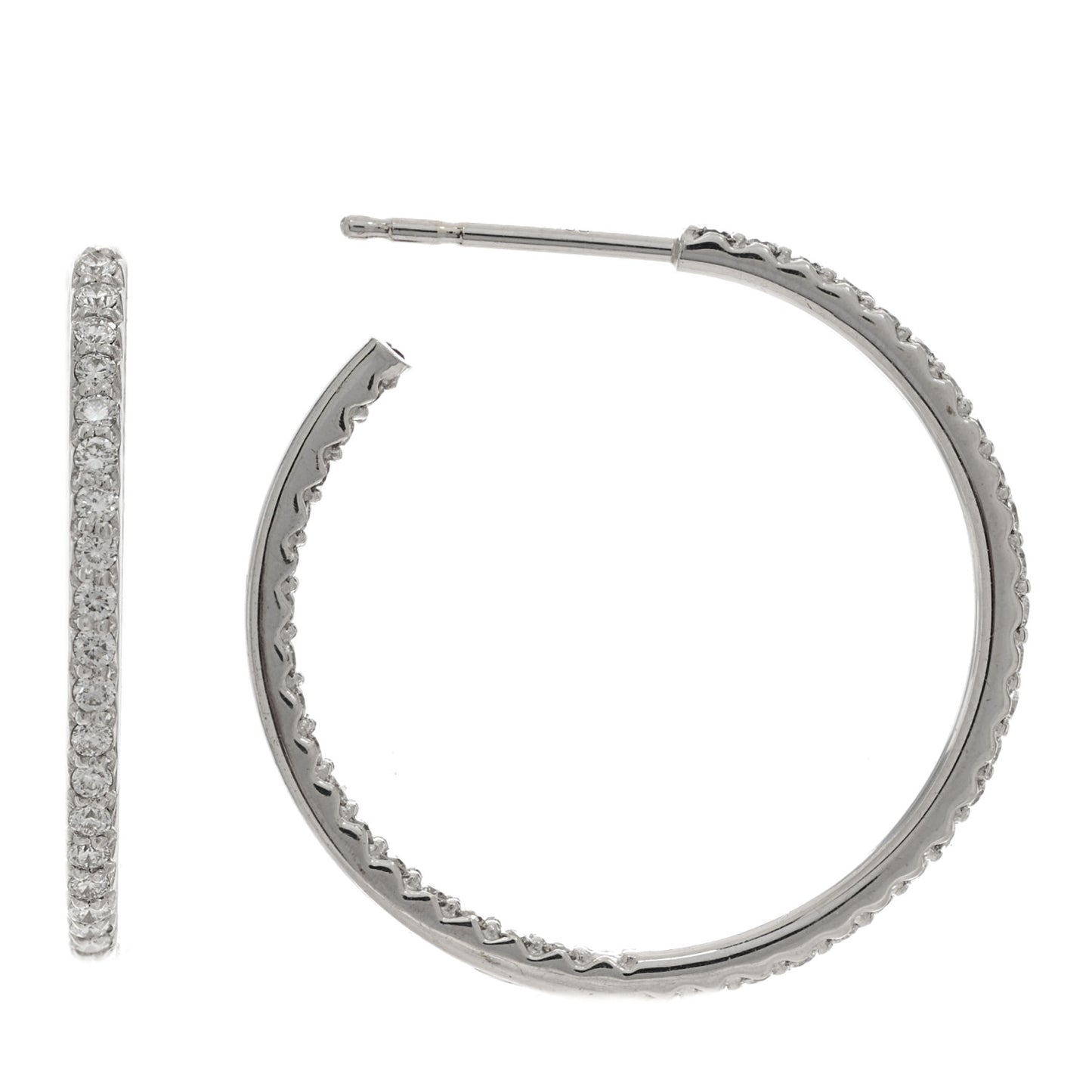 18K White Gold Diamond Medium Hoop Earrings