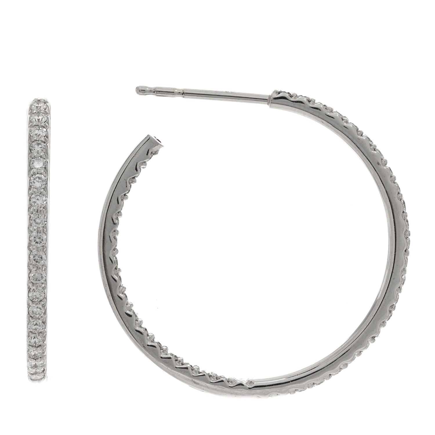 Roberto Coin 18K White Gold Diamond Medium Hoop Earrings 1 of 4