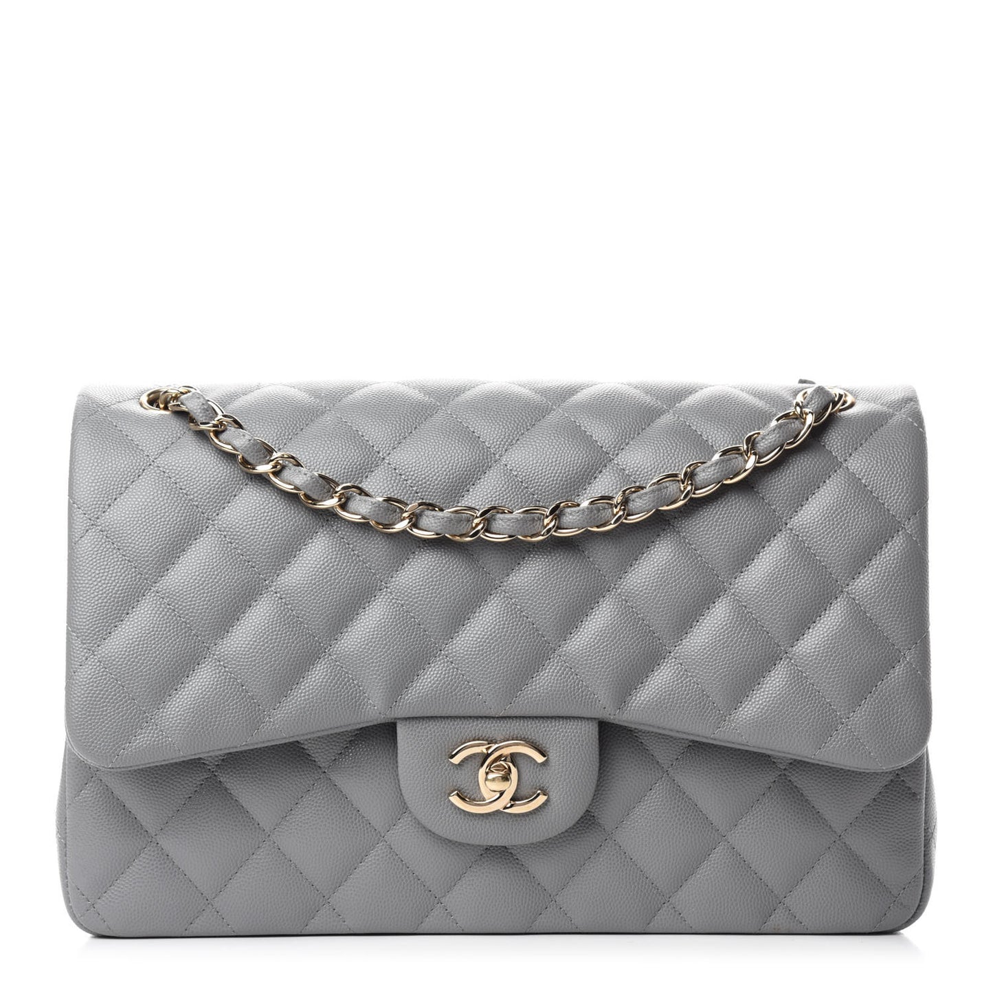 Caviar Quilted Jumbo Double Flap Grey