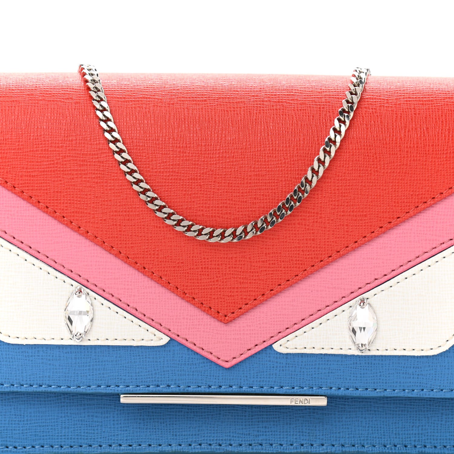 Fendi Vitello Elite Crystal Monster Eyes Tube Wallet On Chain Blue Royal Multicolor 7 of 10