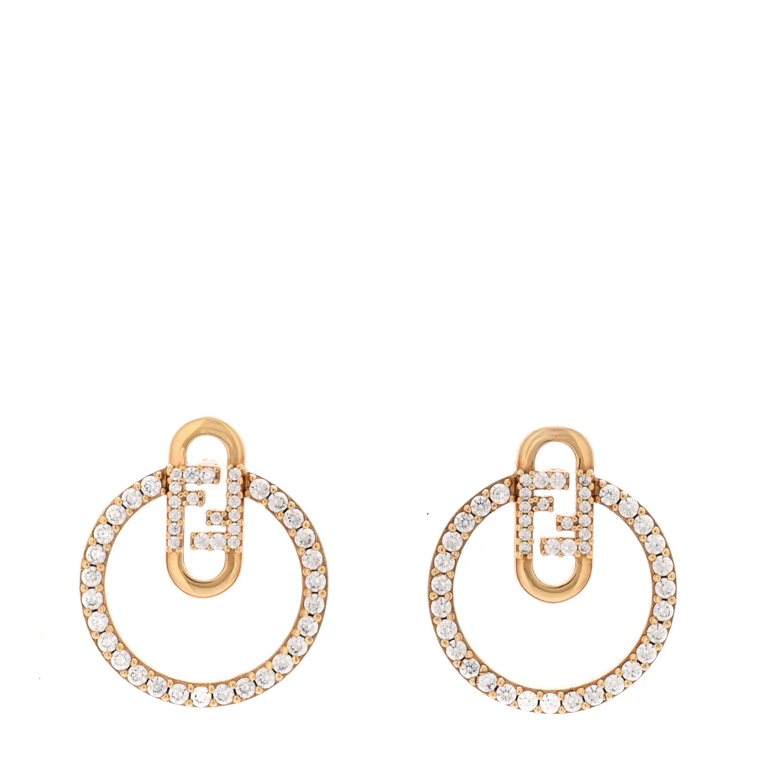 Fendi Metal Crystal FF O'Lock Round Earrings Gold 1 of 5