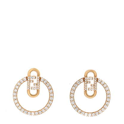 Fendi Metal Crystal FF O'Lock Round Earrings Gold 1 of 5