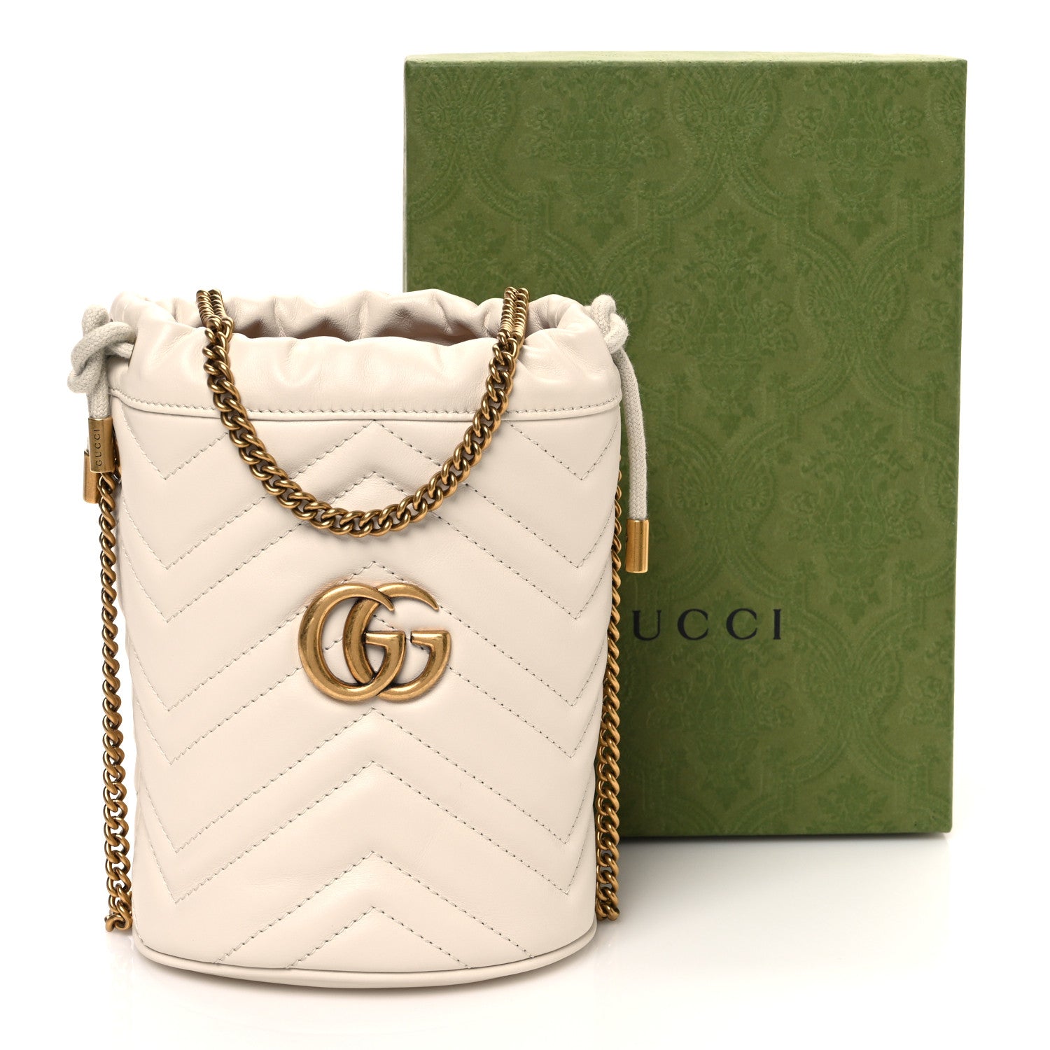 Gucci Calfskin Matelasse Mini GG Marmont 2.0 Bucket Bag White 11 of 11