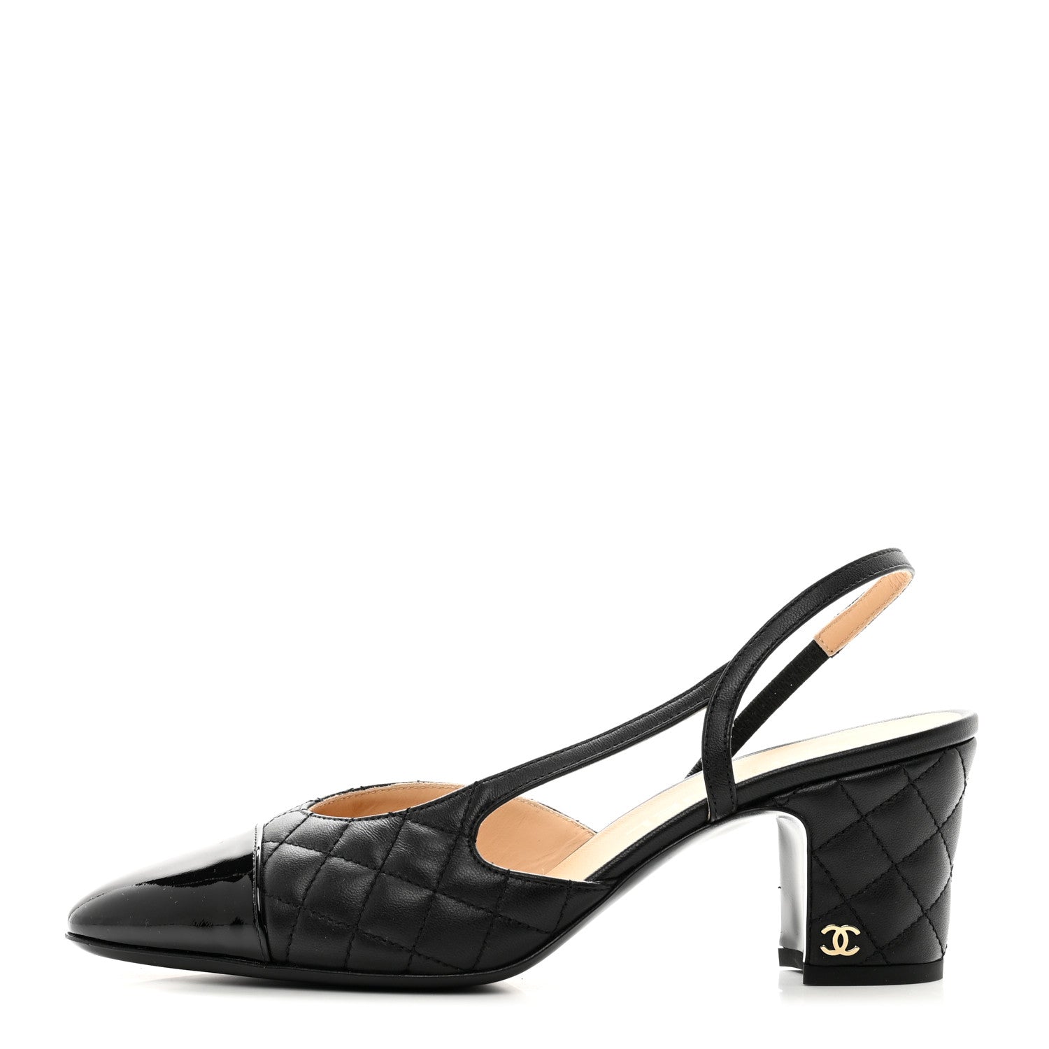 Chanel Lambskin Patent Calfskin Quilted Cap Toe CC Slingback Pumps 38 Black 1 of 8